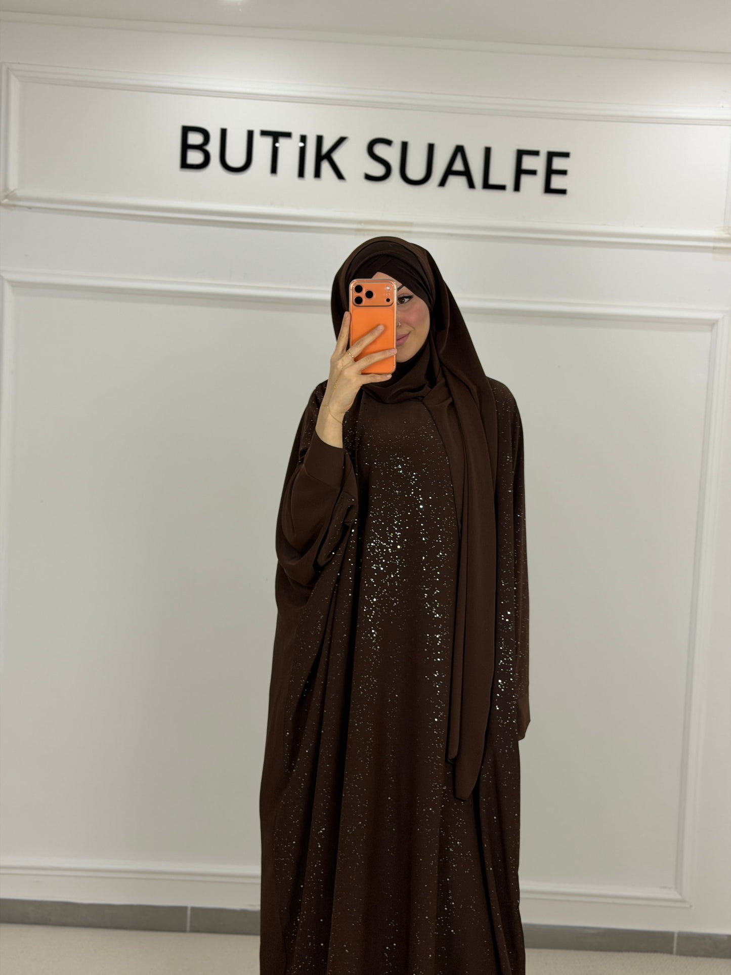 Glitzer Abaya braun