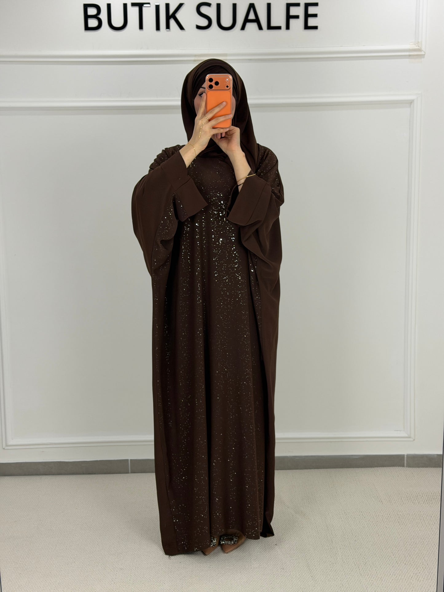 Glitzer Abaya braun
