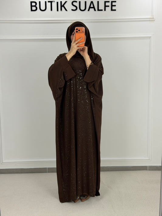 Glitzer Abaya braun
