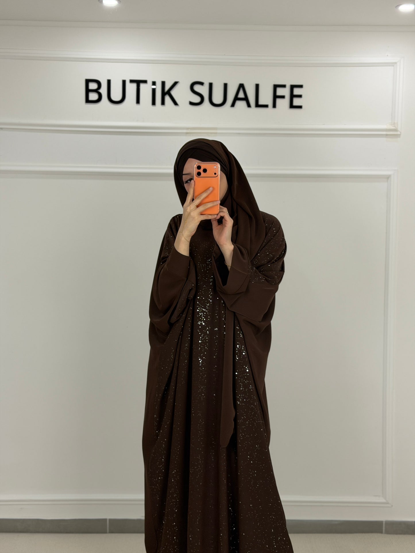 Glitzer Abaya braun