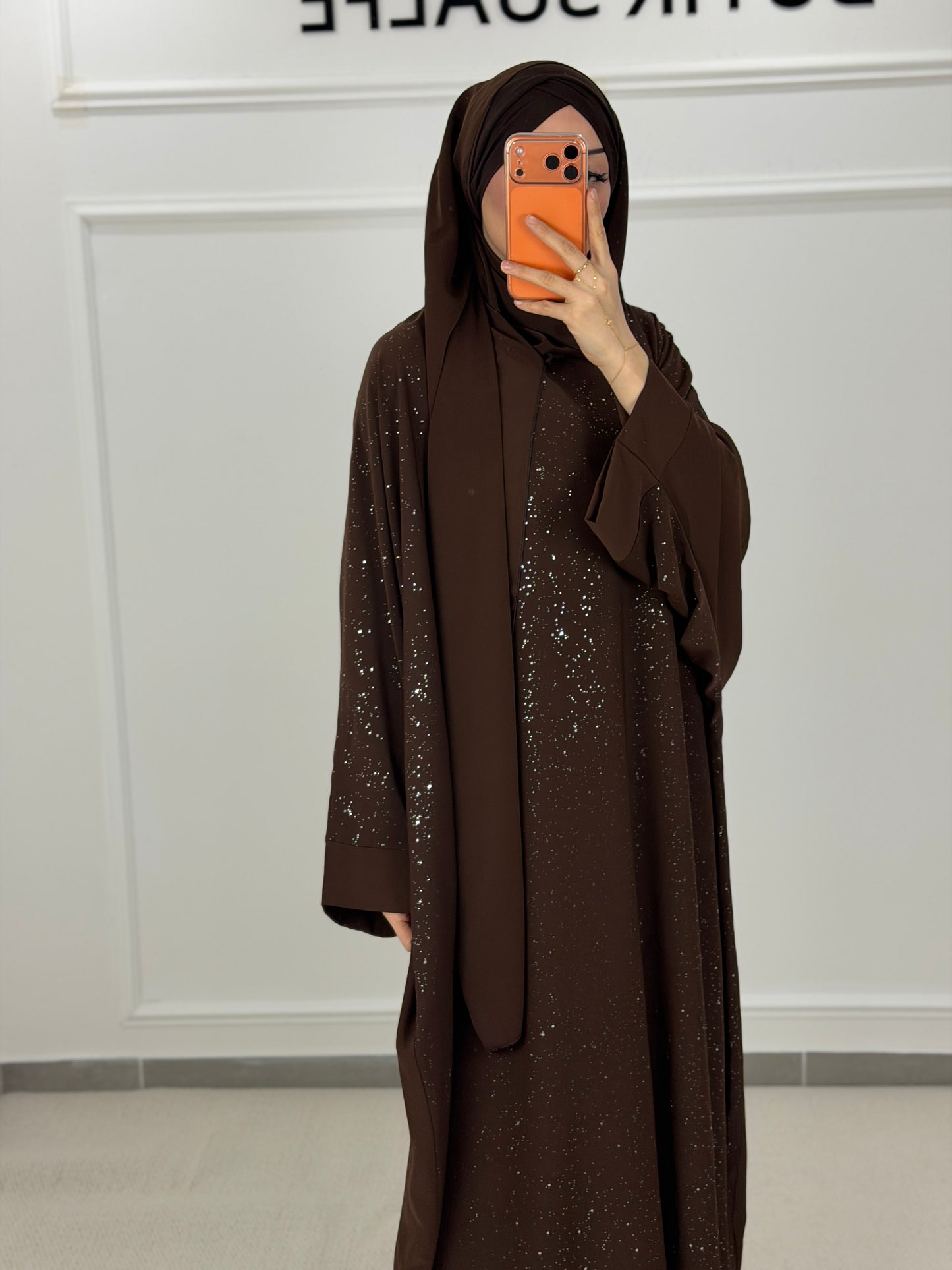Glitzer Abaya braun